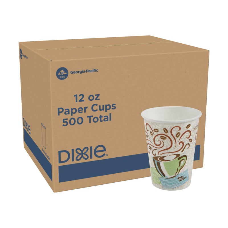 Georgia-Pacific Dixie PerfecTouch 12 oz Paper Coffee Cups By GP PRO, Coffee Haze Design, 500 Count (25 Disposable Cups Per Sleeve, 20 Sleeves Per Case), 5342DX - Image 1